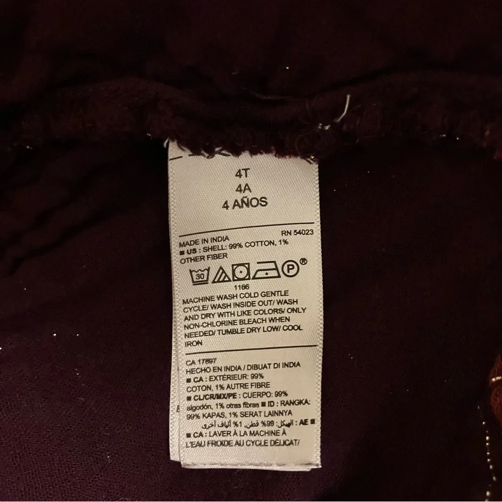 Old‎ Navy Girl’s Sz 4T Burgundy & Gold Metallic-Plaid Swing Dress 3/4 Sleeves